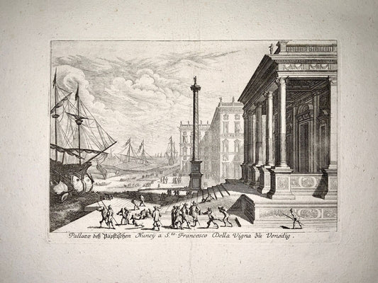 1670 Melchior Küsell after Wilhelm Baur, Palazzo della Nunziatura Venice Italy, foreign topography