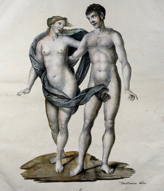 1816 Adam et Eve, Brodtmann, Imp. folio 42,5 cm, lithographie au crayon manier, ethnologie