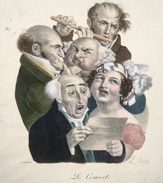 1823 Le Concert, Boilly, Delpech, musique, in-folio, couleur main, Premier Etat