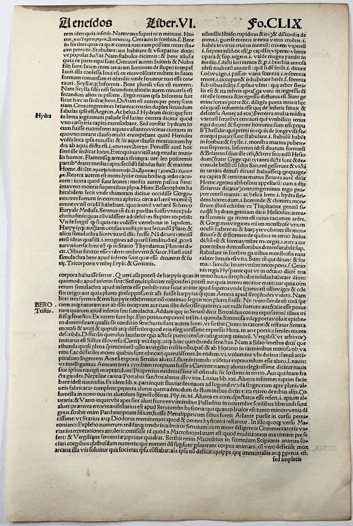 1515 Les Enfers, feuille gravée sur bois Folio Gruninger, L'Énéide de Virgile, couleur à la main, gravure de maître