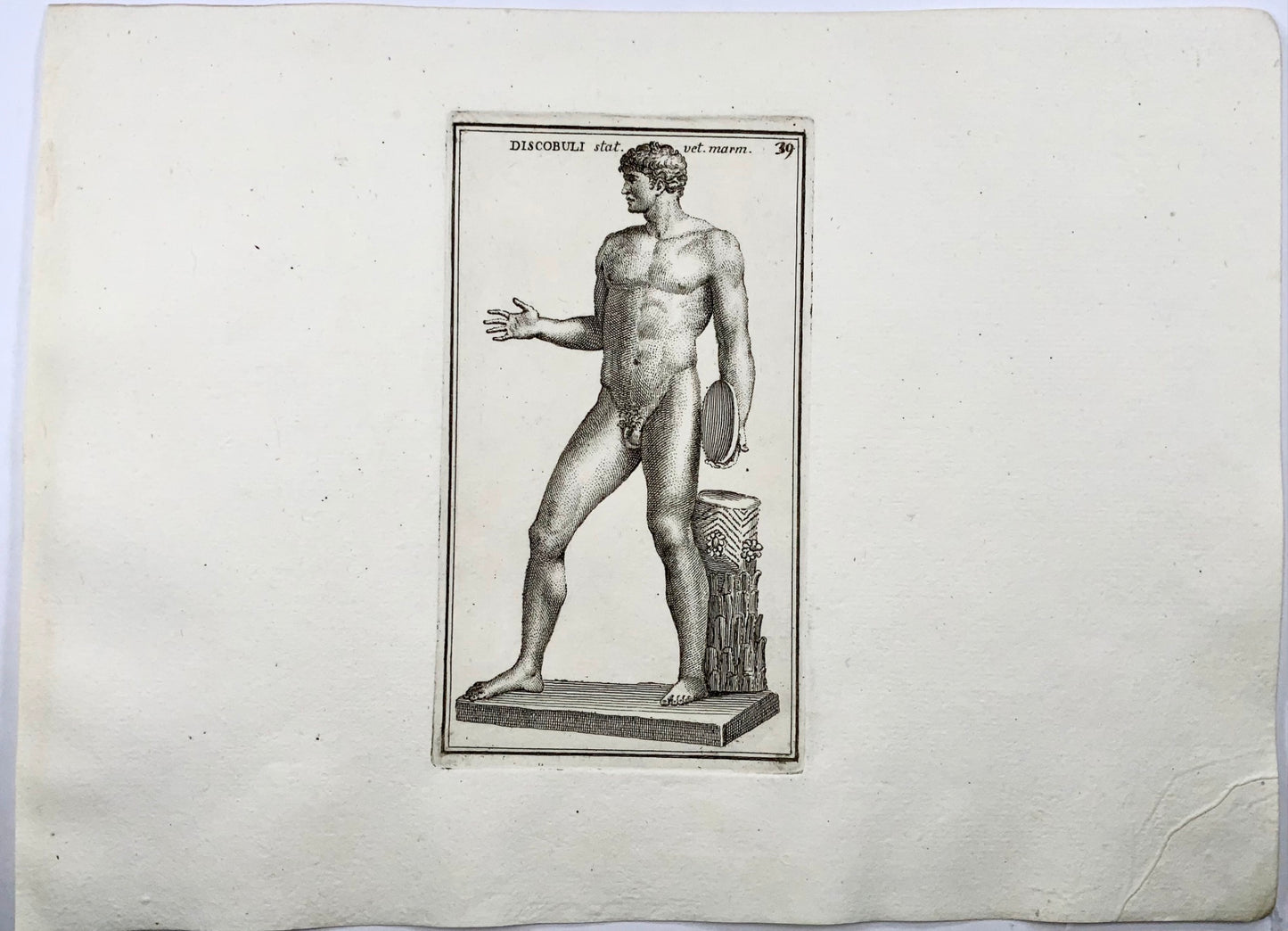 1779 Diskobolos of Myron, athlete, engraving, "Calcografia di Roma", mythology