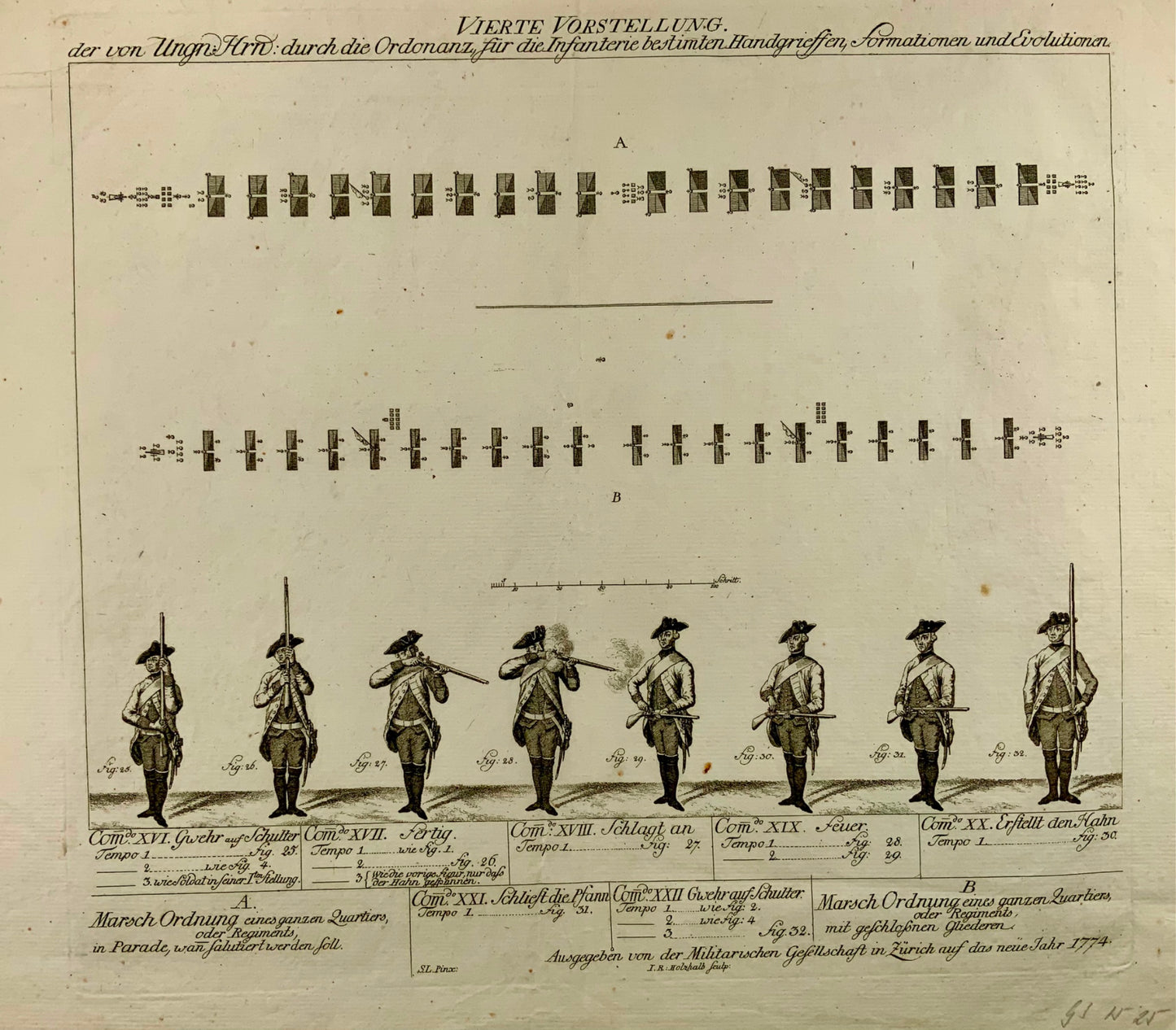 1774 Military broadside, infantry, artillery, J.R. Holzhalb, folio