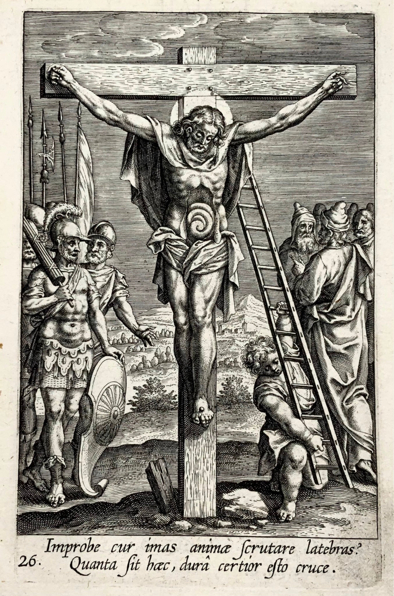 1608 Crucifixion, Apostle Philipp, Adriaen Collaert master engraving, religious