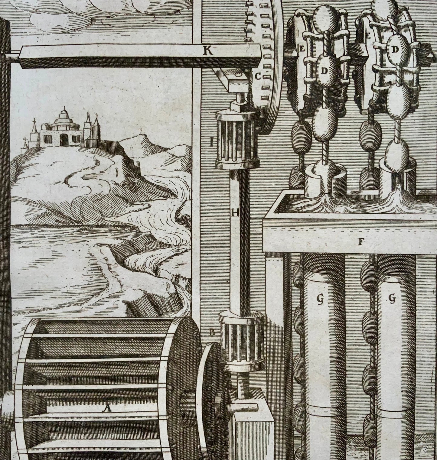 1662 Balth. Schwan; Boeckler, technology, water-powered water-raising machine