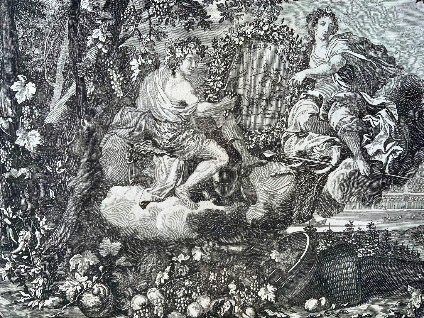 1679 Autumn, double page allegorical tapestry engraving, Le Brun; Le Clerc, botany