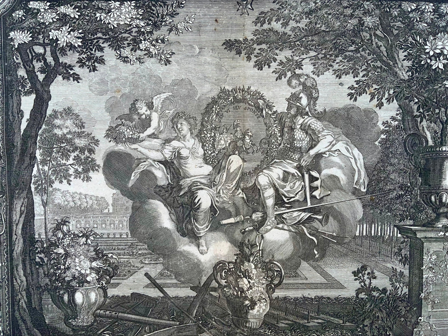 1679 Spring, double page allegorical tapestry engraving, Le Brun; Le Clerc, bota