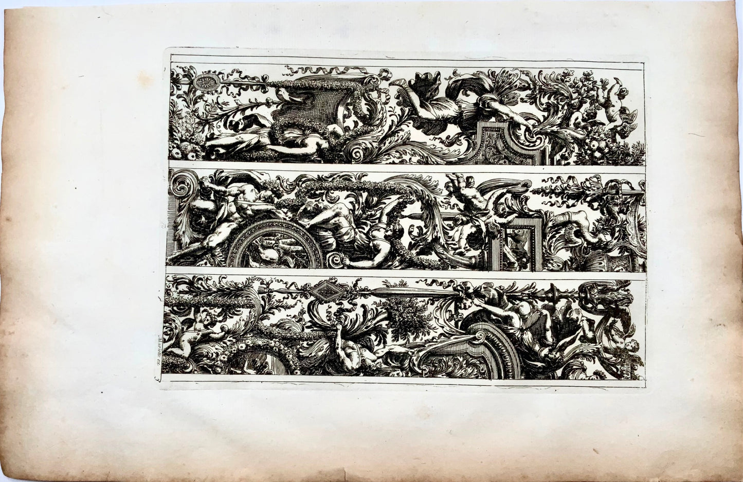 1660 [1751] Baroque Frieze, Jean Le Pautre, hand coloured, folio, ornament