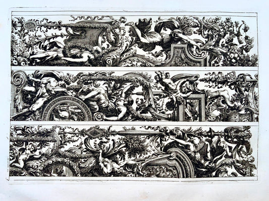 1660 [1751] Baroque Frieze, Jean Le Pautre, hand coloured, folio, ornament