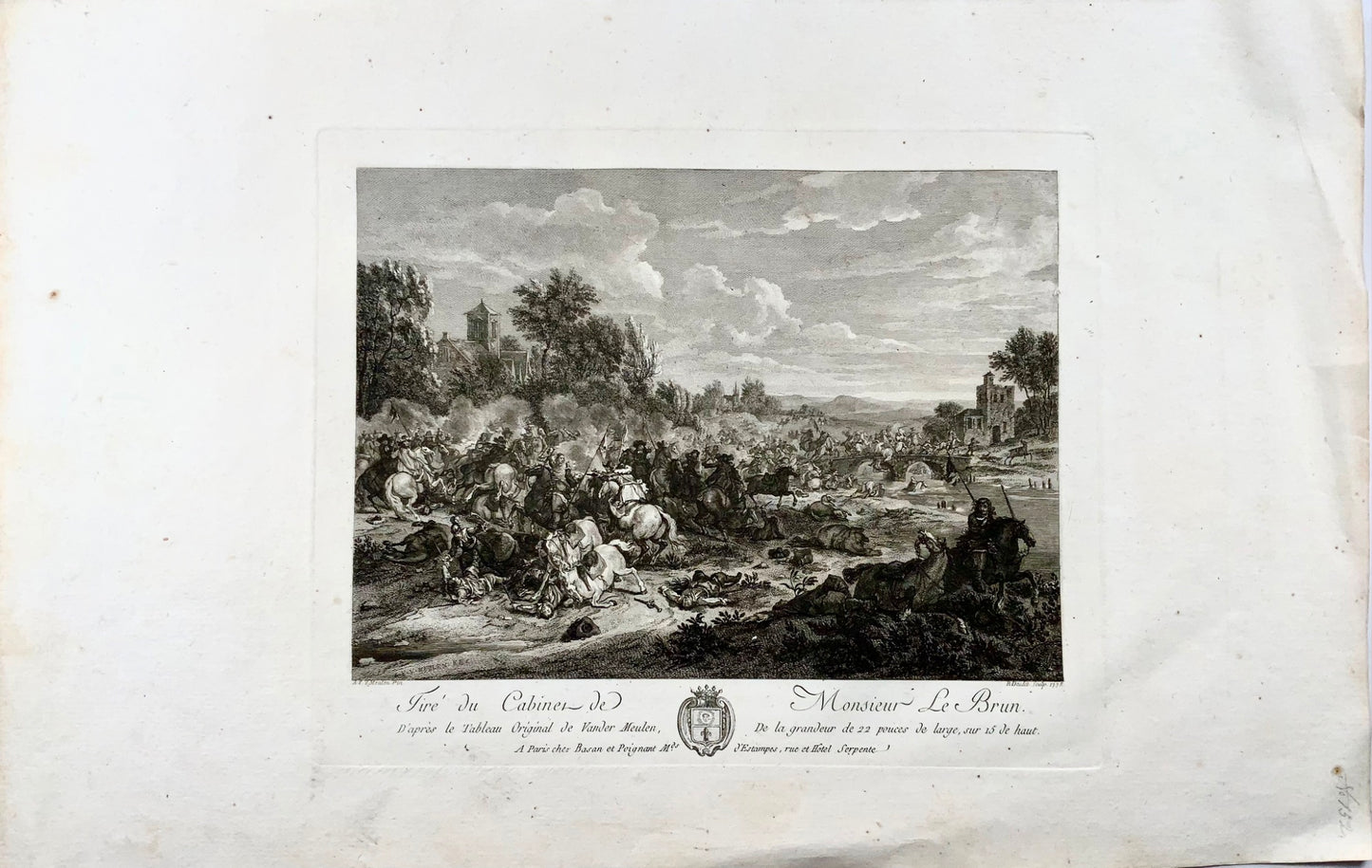 1775 van der Meulen, Battle scene on a river bank, etching and engraving