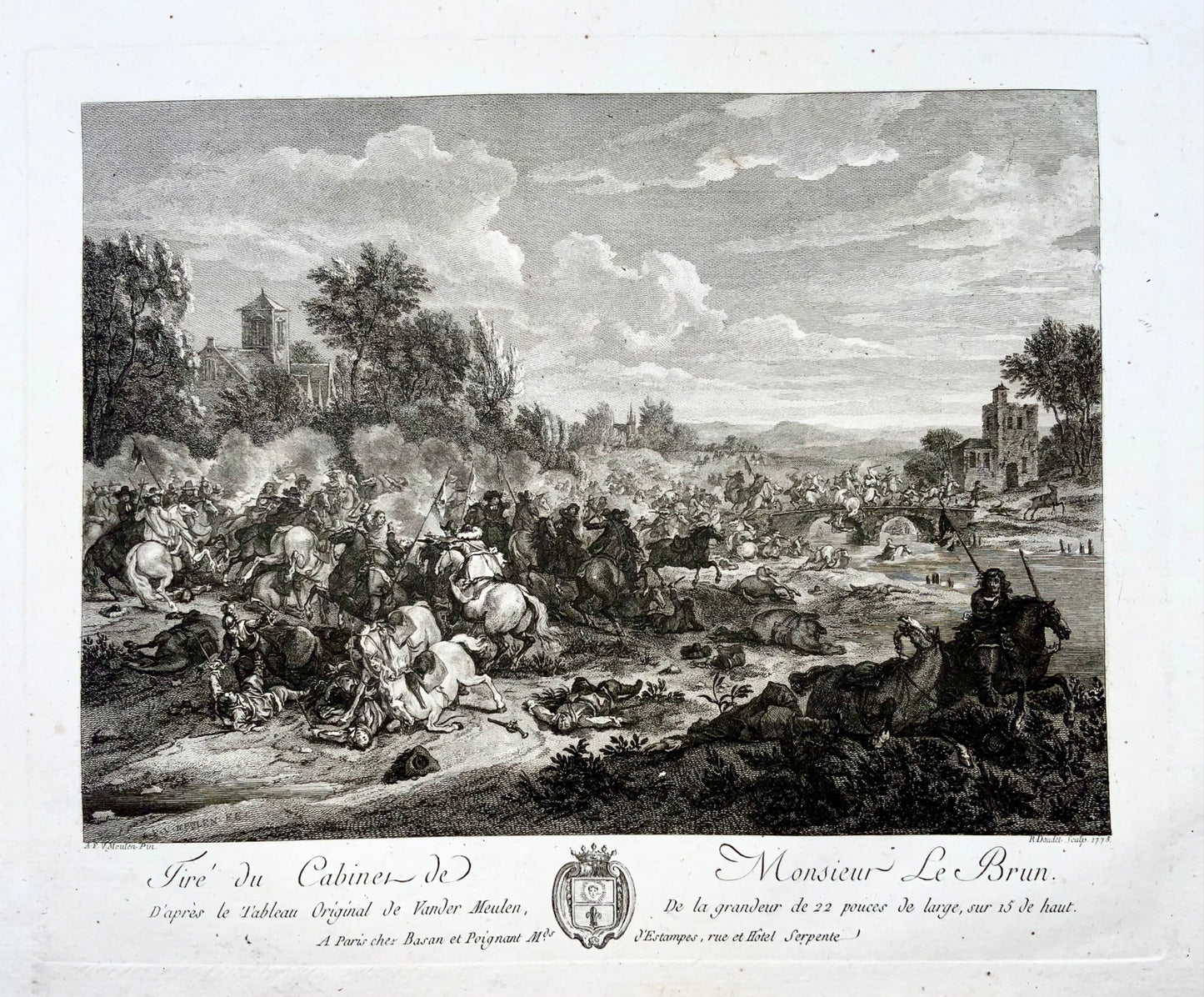 1775 van der Meulen, Battle scene on a river bank, etching and engraving