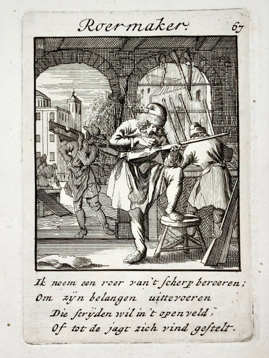 1695 Caspar Luyken, "De Roermaaker" Büchsenmacher Gunsmith Rifle trade engraving