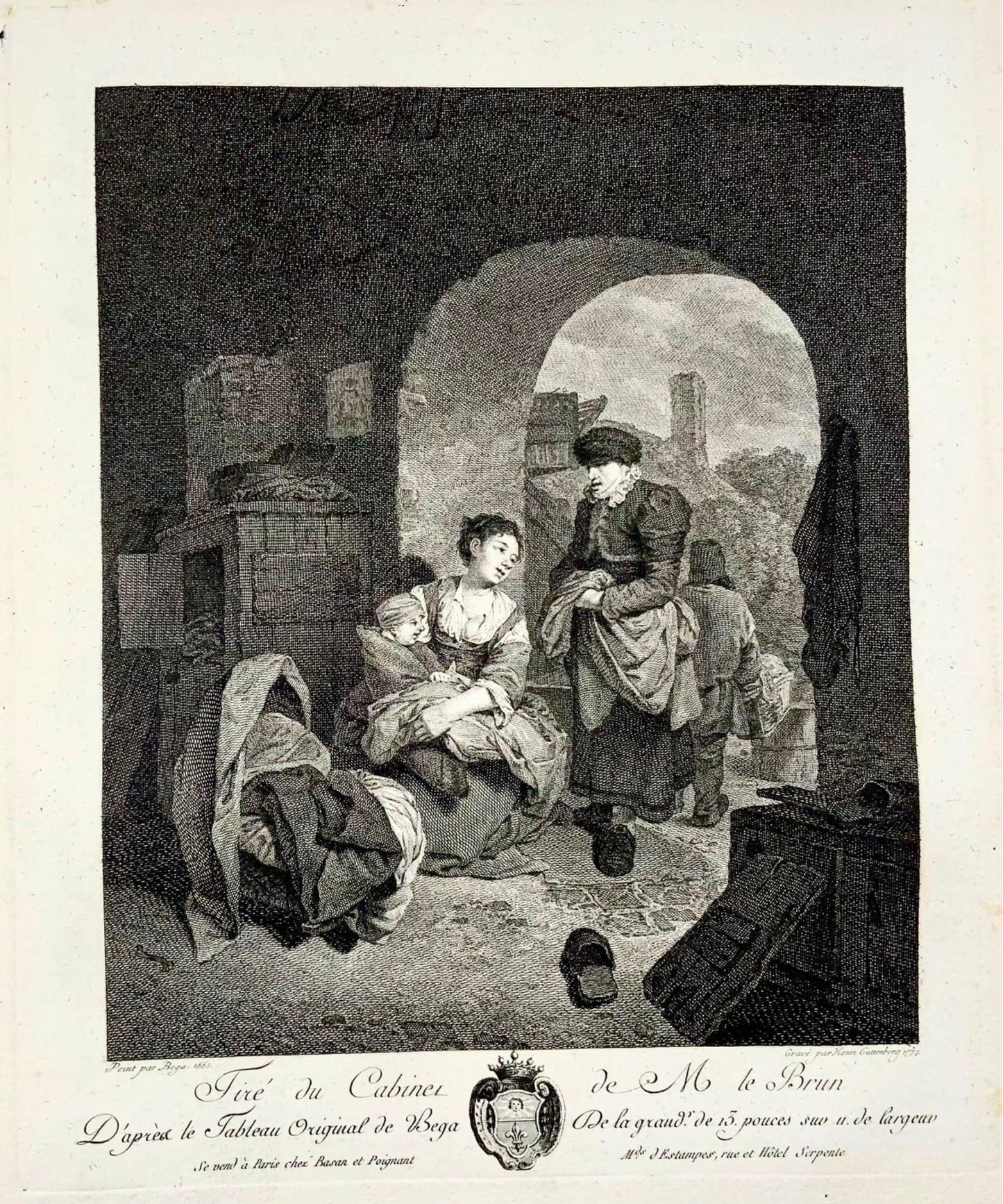 1778 Cornelis Bega, Henri Guttenberg, Domestic scene, folio engraving