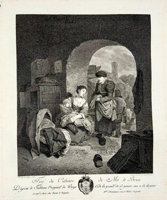 1778 Cornelis Bega, Henri Guttenberg, Domestic scene, folio engraving