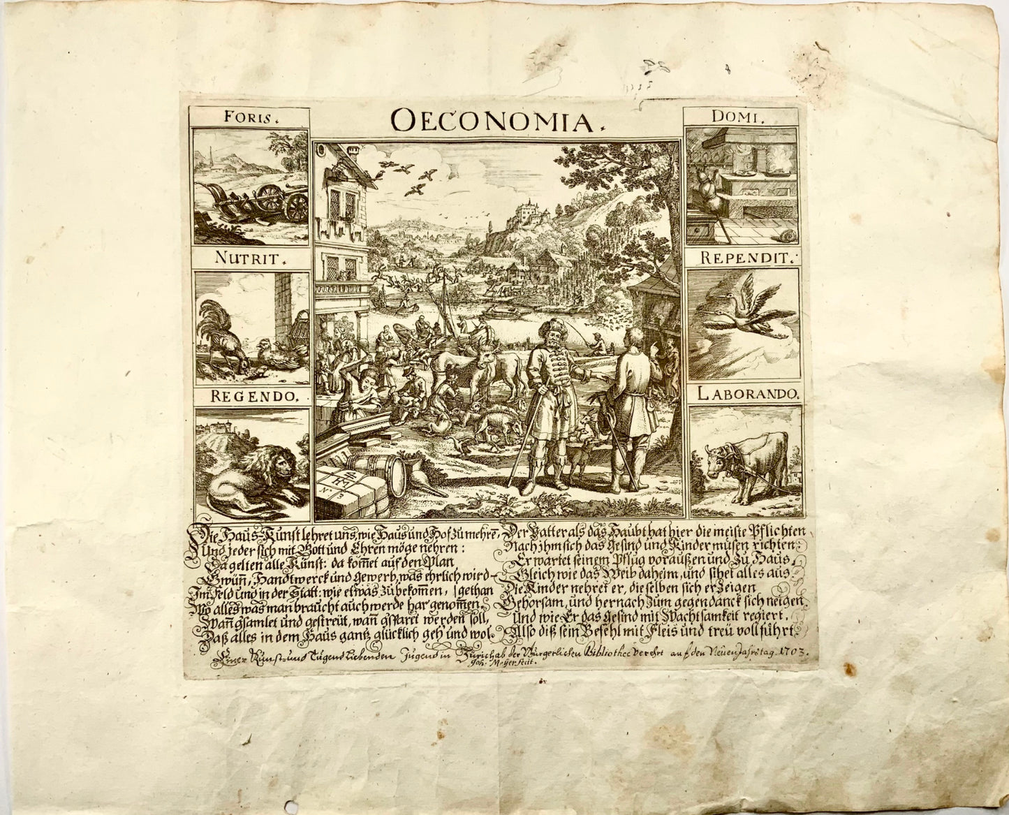 1703 Very Scarce Broadside, economics, trade, ‘OECONOMIA’, Johannes Meyer