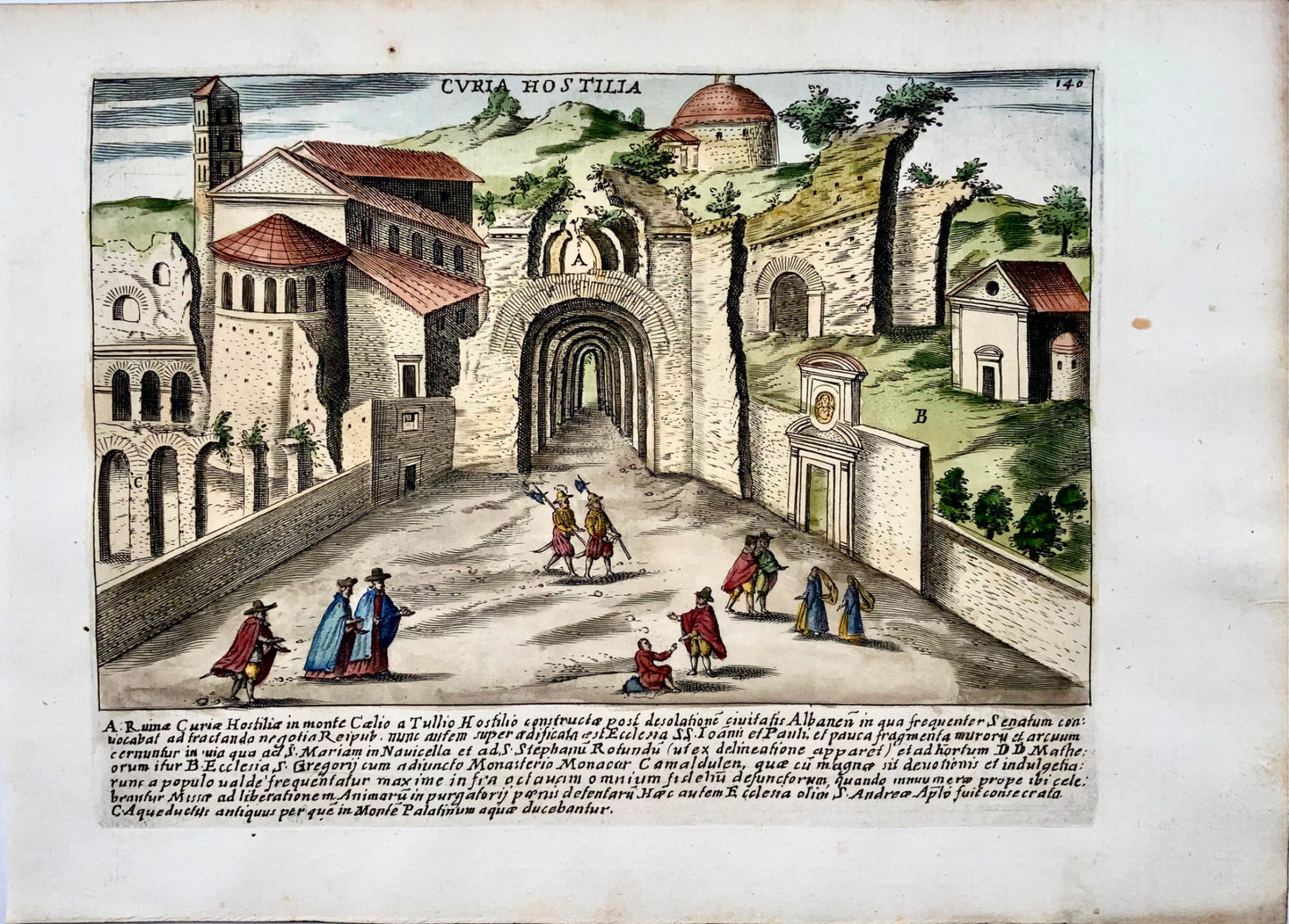 1623 Curia Hostilia, Rome, Italy, engraving by Gia Lauro, antique original