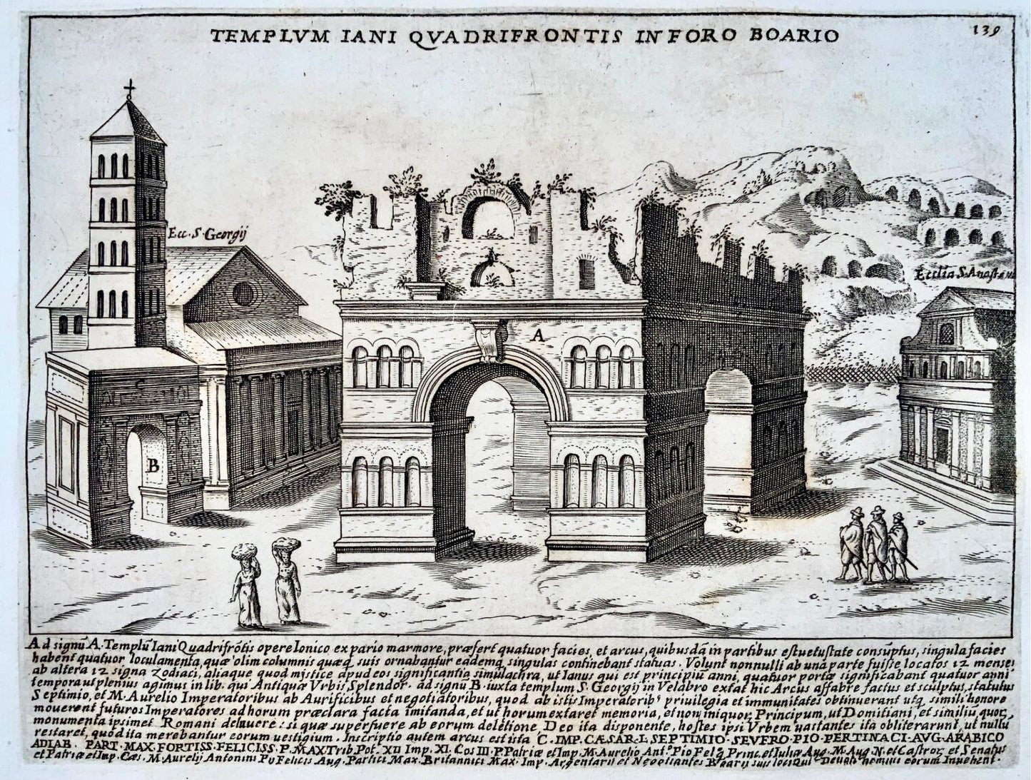 1624 Laurus, Arch of Janus in Rome; Templum Iani Quadrifrontis, etching