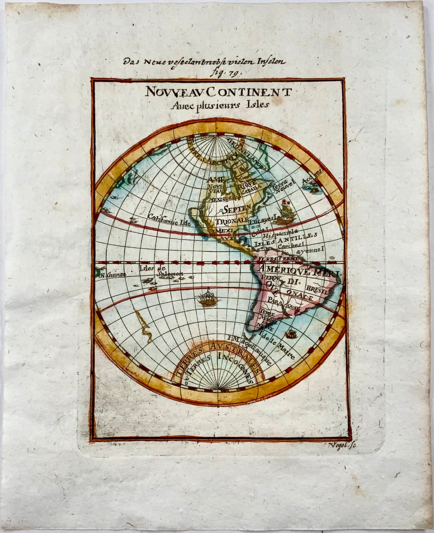 1719 America, Western Hemisphere, Mallet, hand coloured, map