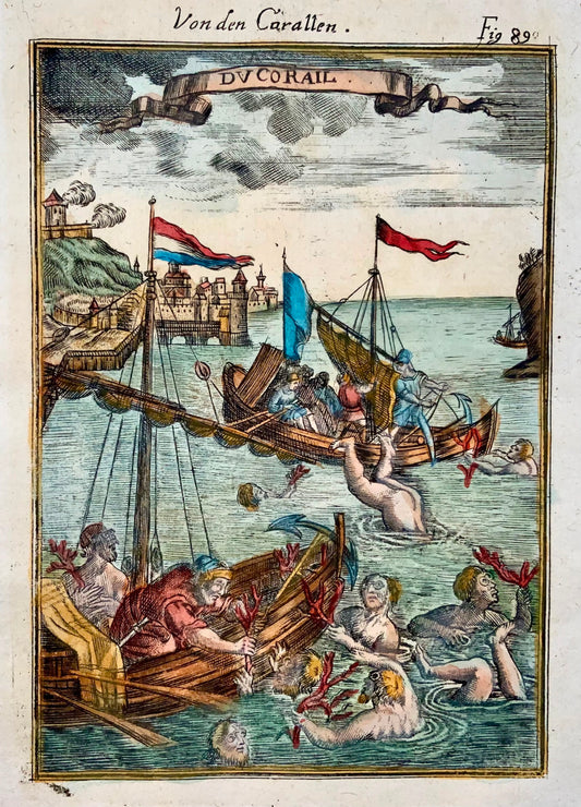 1719 Coral fishing (or diving), Mallet, Hand coloured copper engraving