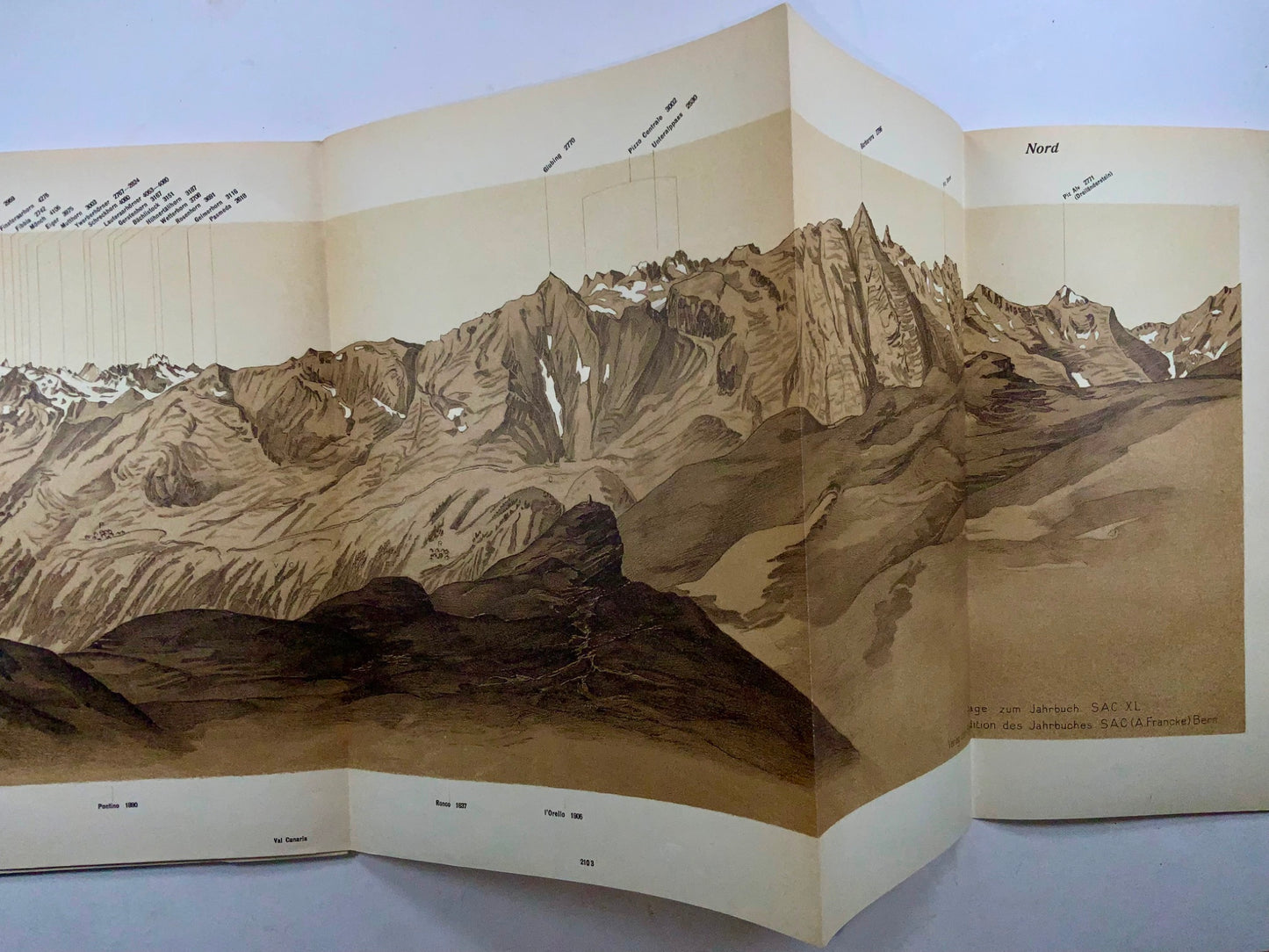 1891 Panorama of Graubünden & Ticino alps, 211 cm, Switzerland