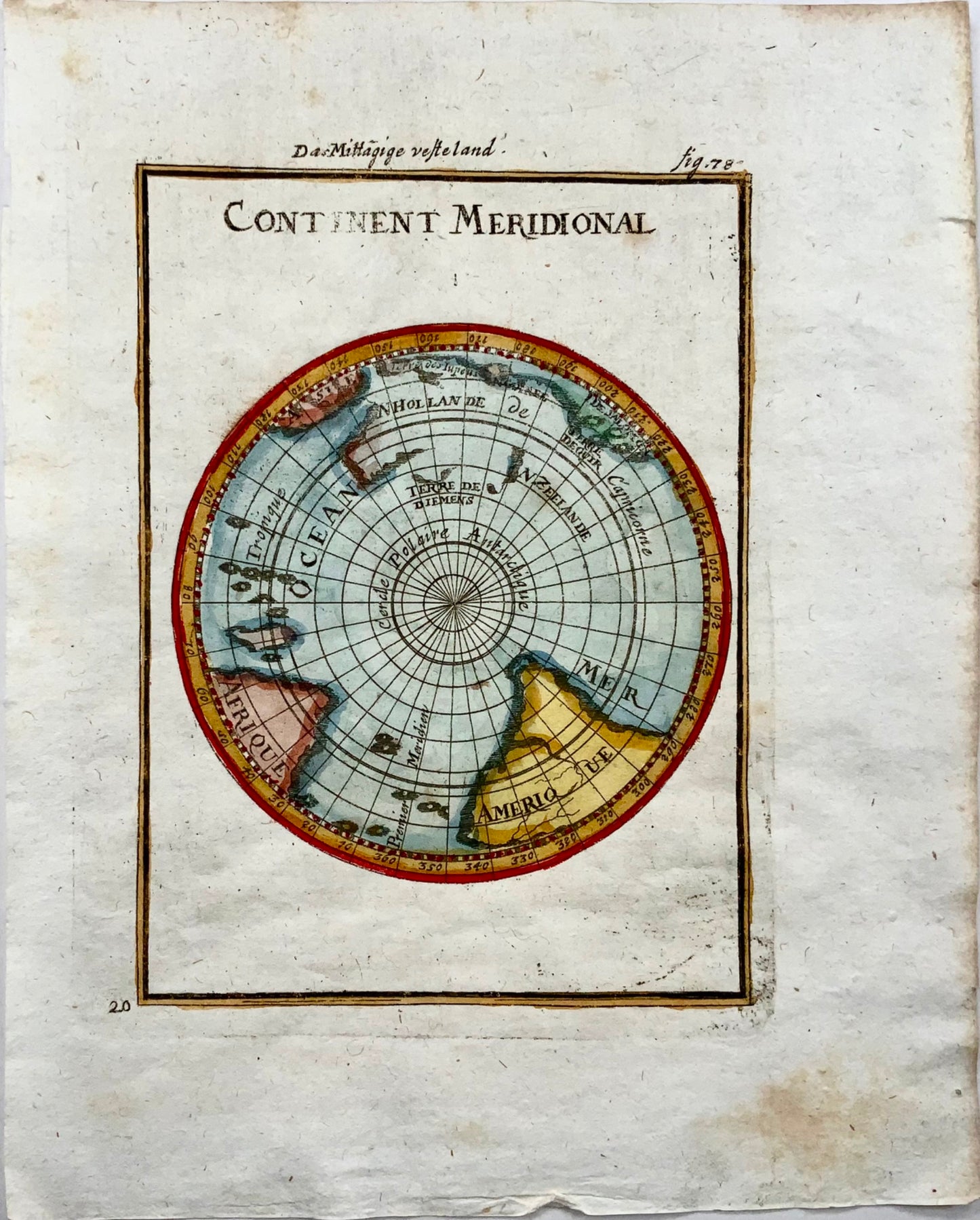 1719 Continent Meridional Austral ou Antarctique, Mallet, hand coloured, map