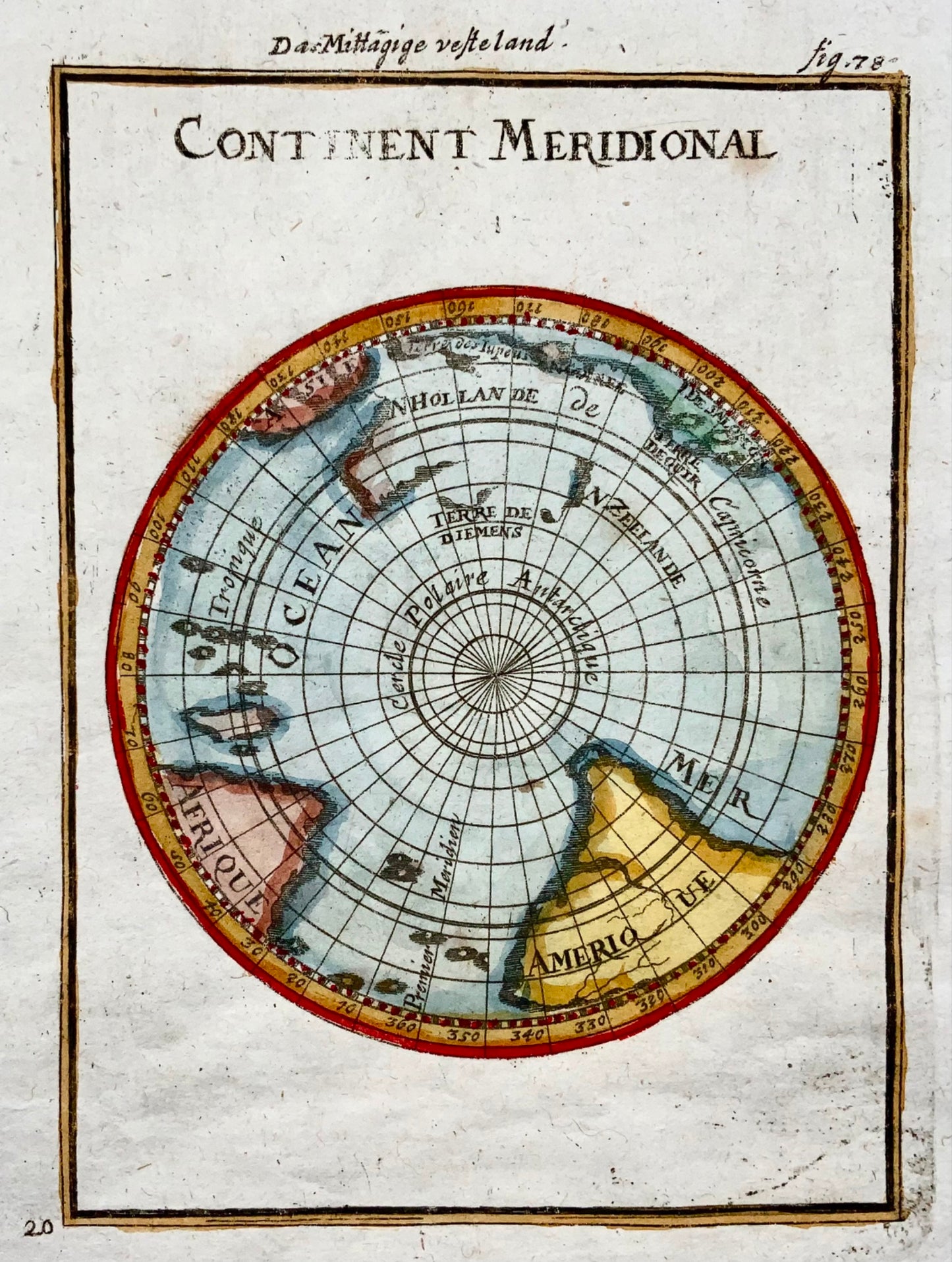 1719 Continent Meridional Austral ou Antarctique, Mallet, hand coloured, map