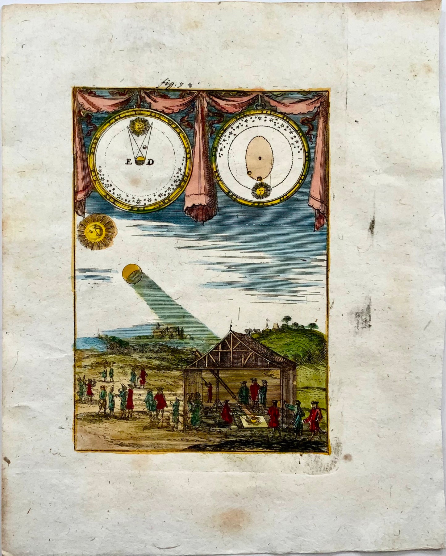 1719 Eclipse of the Sun, Mallet, hand coloured, celestial map