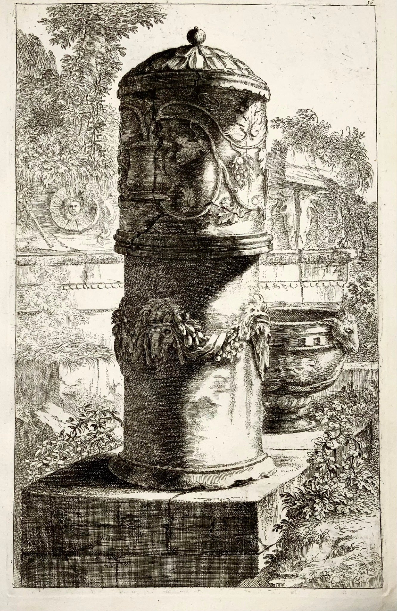 1676 J.J. Sandrart, Collin, Classical Urn & Bowl, Roman Ruins