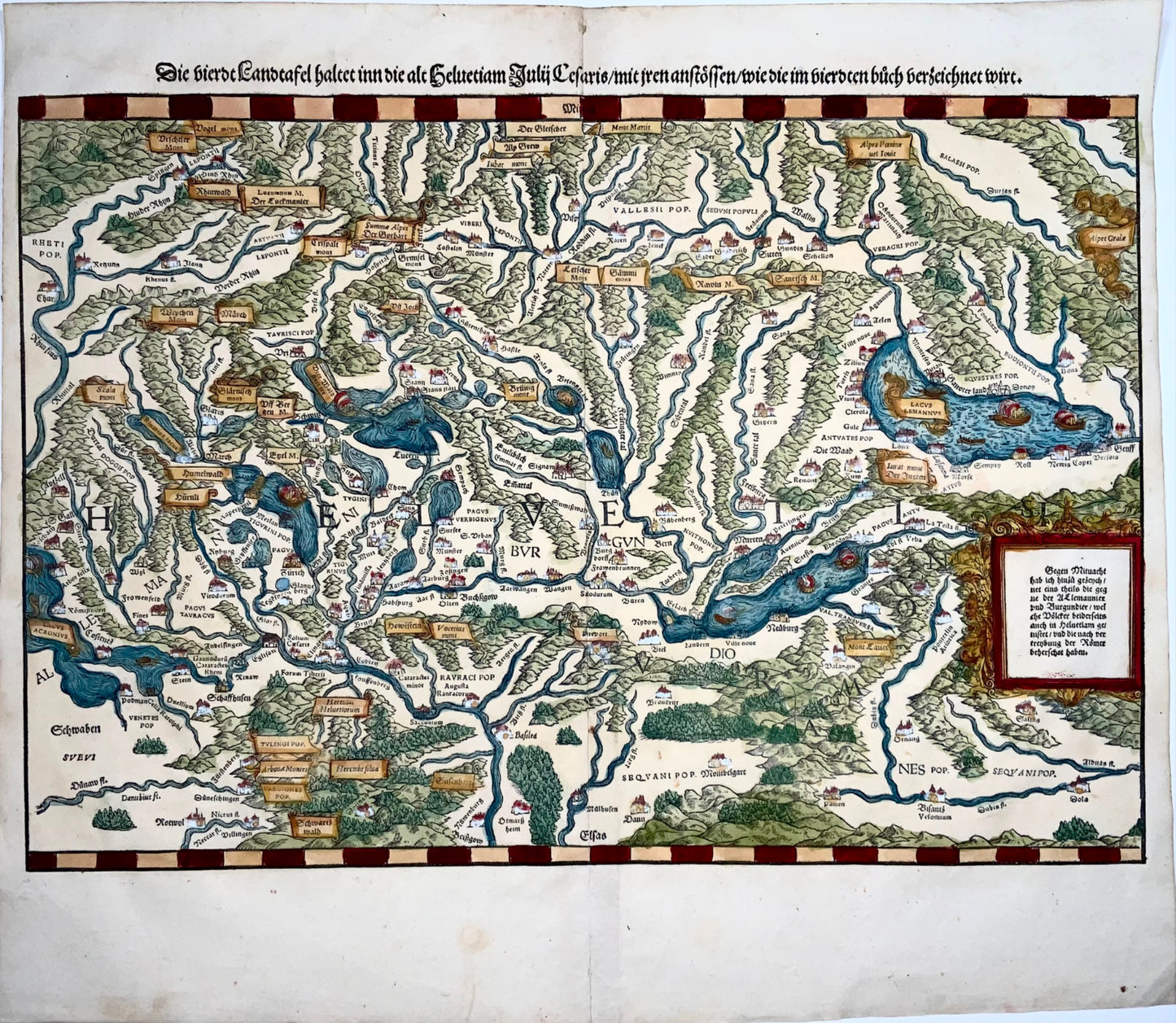 1548 Joh. Stumpf, Switzerland at time of Julius Caesar folio woodcut map