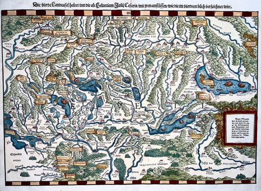 1548 Joh. Stumpf, Switzerland at time of Julius Caesar folio woodcut map