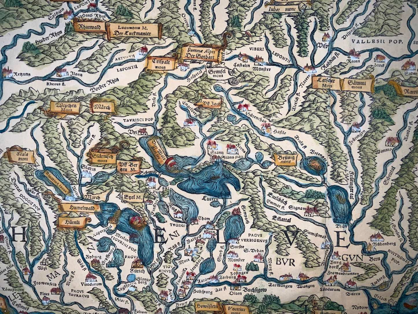 1548 Joh. Stumpf, Switzerland at time of Julius Caesar folio woodcut map