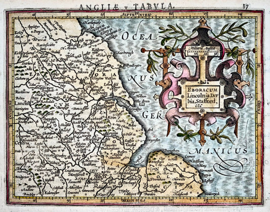 1610 Norfolk, Lincolnshire, Cambridgeshire. Hand coloured map by Hondius