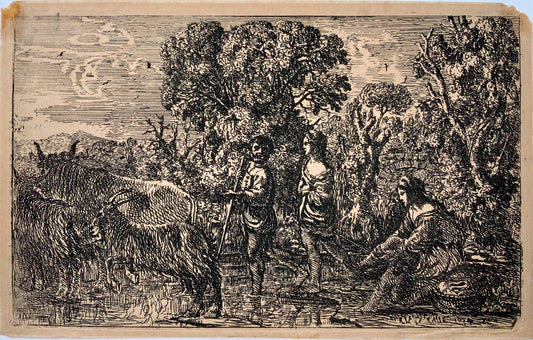 1643 Claude Lorrain, La Gué, Premier État, Eau-forte ancienne, genre