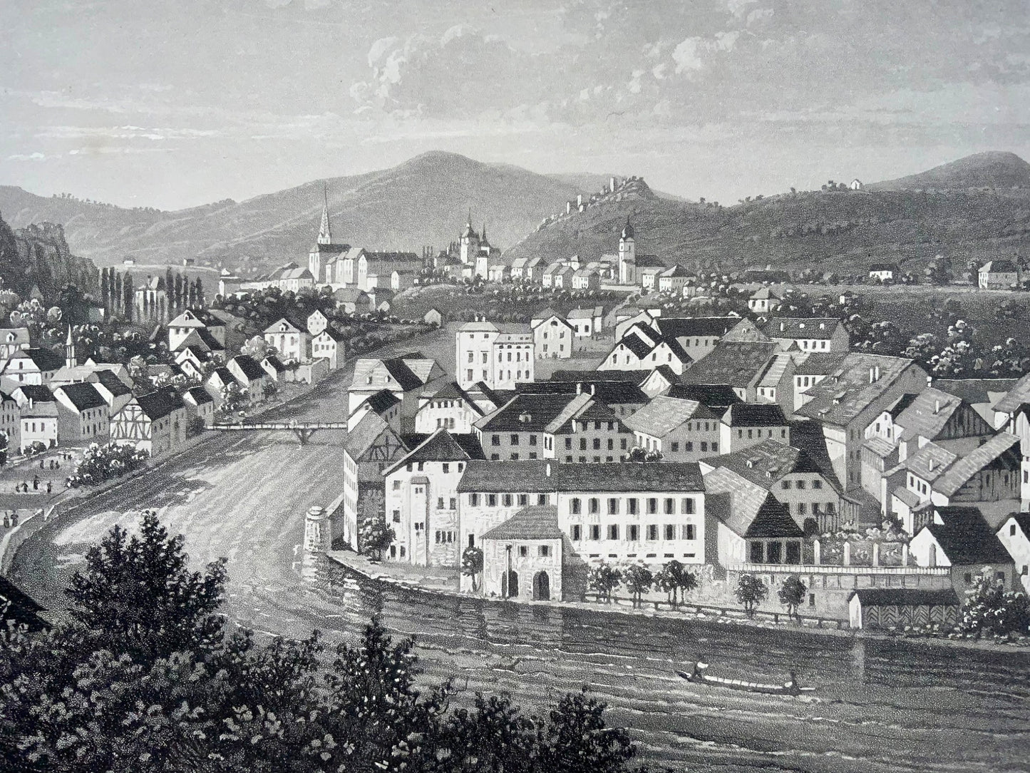 1840c Baden en Suisse, belle aquatinte de Leuthold