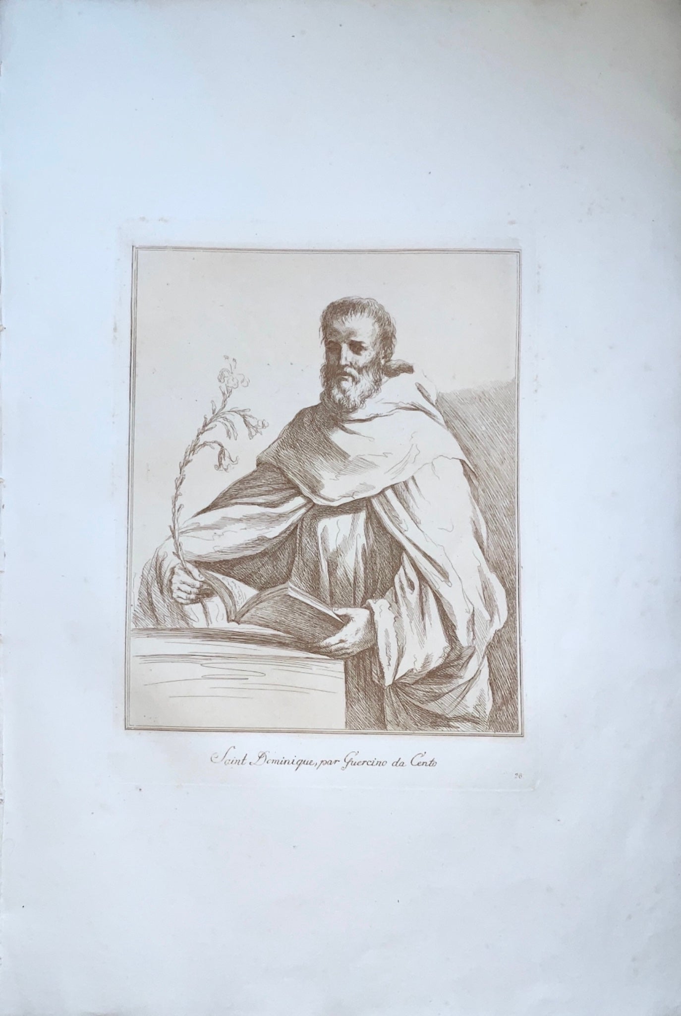 Guercino (1591-1666); duotone copper engraving - Saint Dominic - Folio 1791 - Religious Classical Art