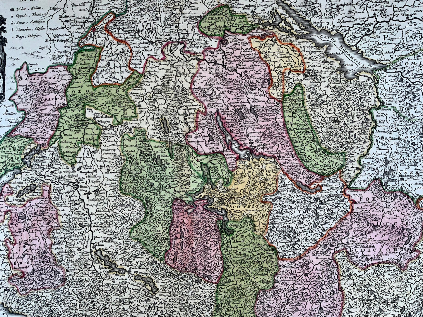 1757 Grande carte de la Suisse, C. Lotter, avec des détails exceptionnels, couleur à la main