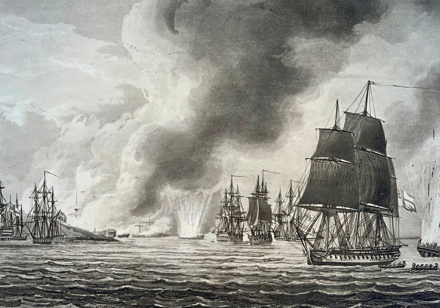 1820 Sutherland, opération des Dardanelles, flotte navale turque, gravure maritime