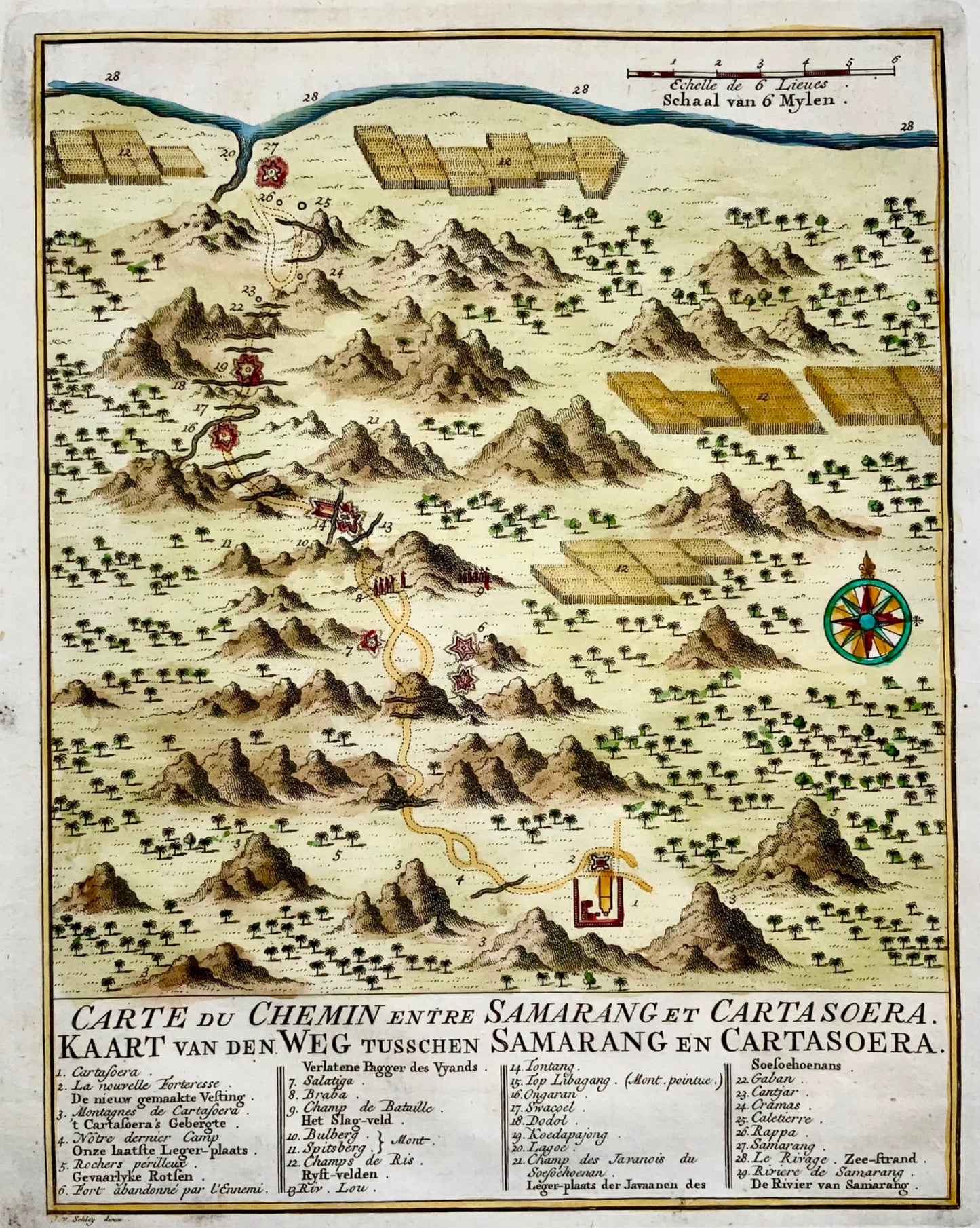 1763 Map of Indonesia, Semarang, Kartasoera, Soerabaya by Schley