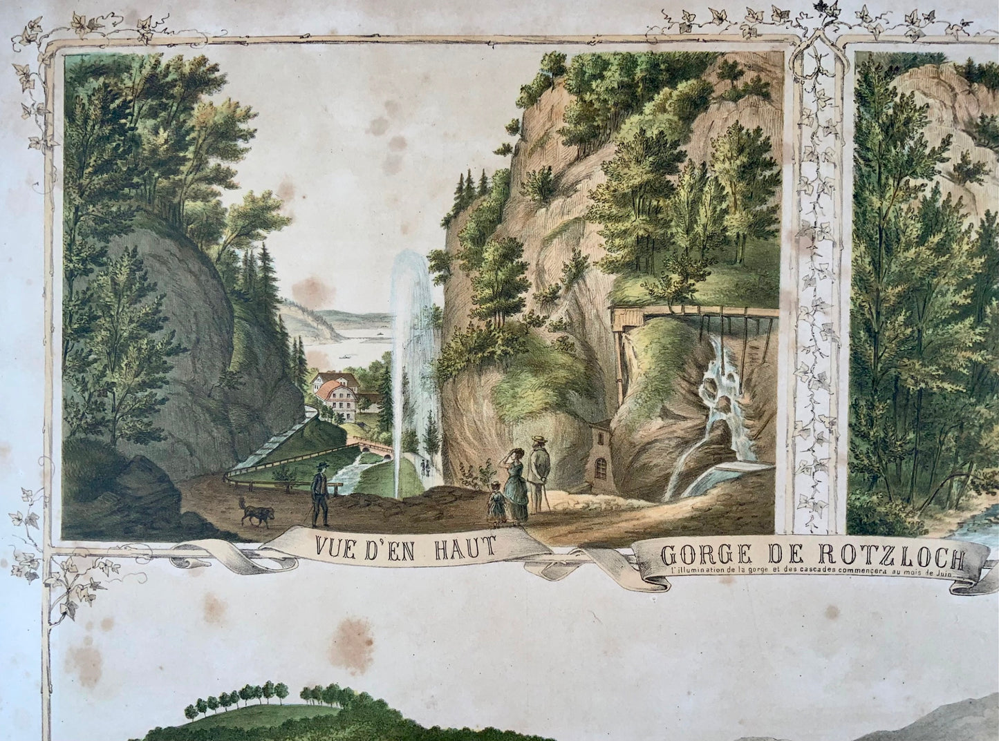 1860 vers. SWISS TRAVEL Affiche 55x62 cm Bateau à vapeur Rotzloch Stanstadt