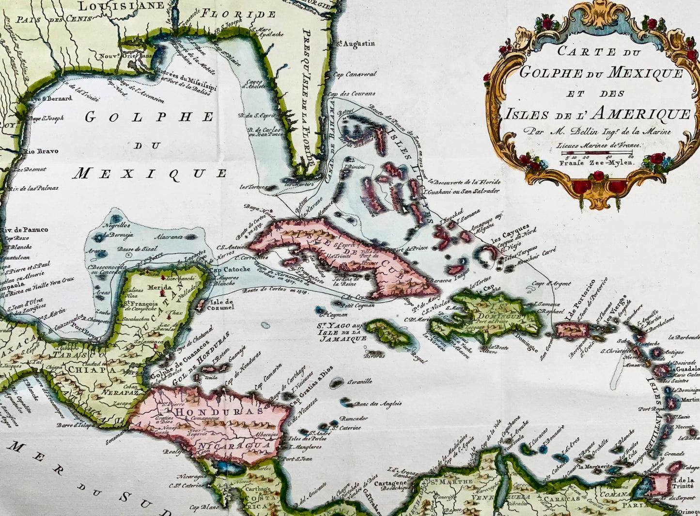 1754 Bellin, Schley, Floride, Louisiane, Caraïbes, Mexique grande carte