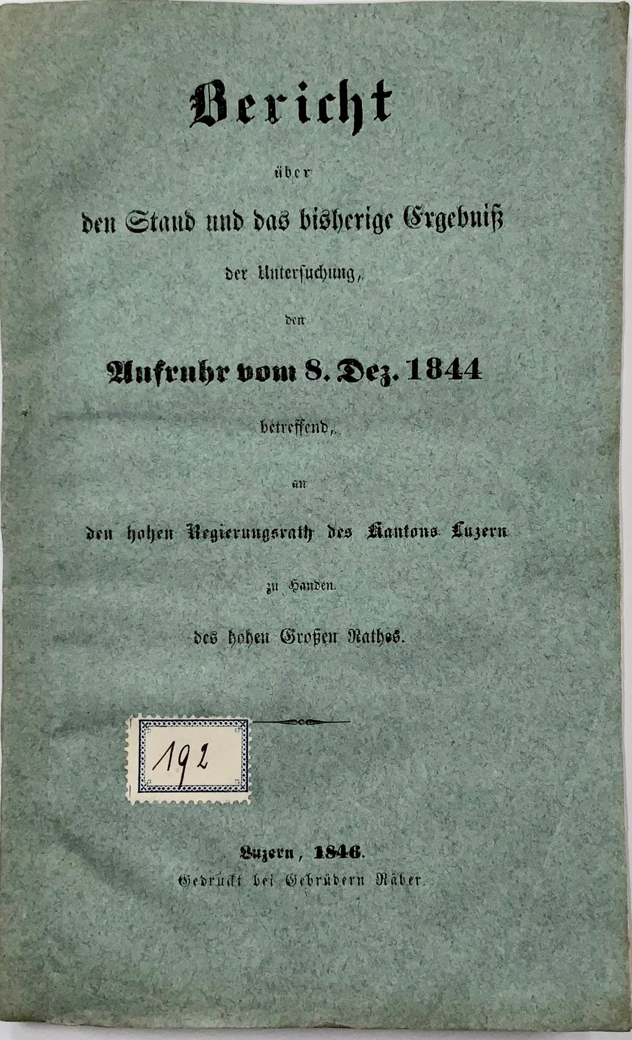 1844 Revolution in Lucerne, start of Sonderbund War, Switzerland