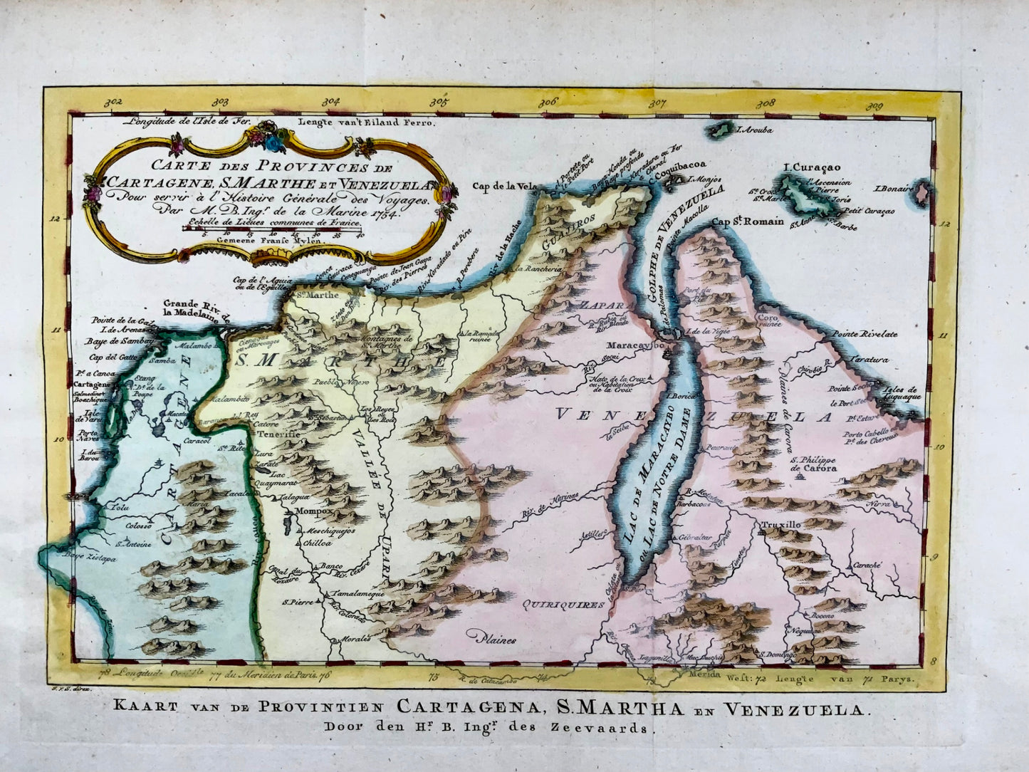 1770 JV Schley, Venezuela, Caracas, grande gravure sur cuivre, carte