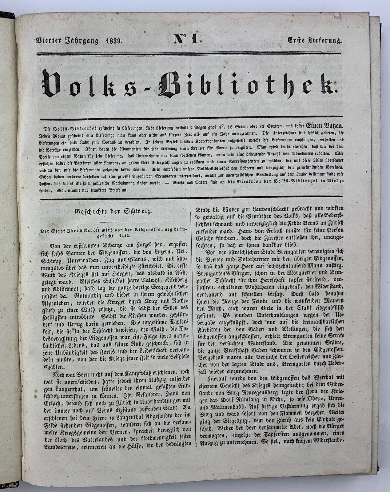 1836-44 Volks-Bibliothek, rare complete set, illustrated, Swiss magazine