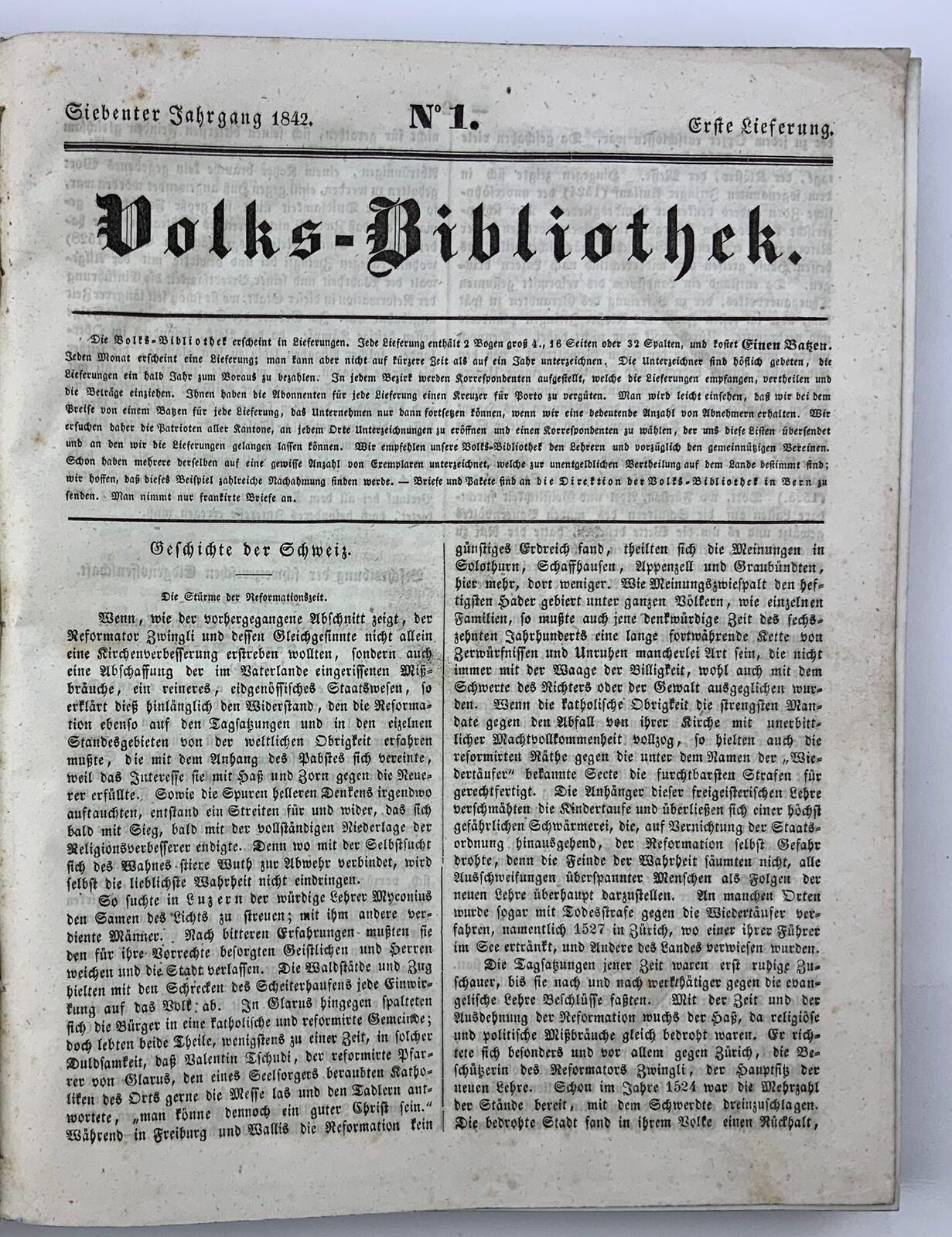 1836-44 Volks-Bibliothek, rare complete set, illustrated, Swiss magazine