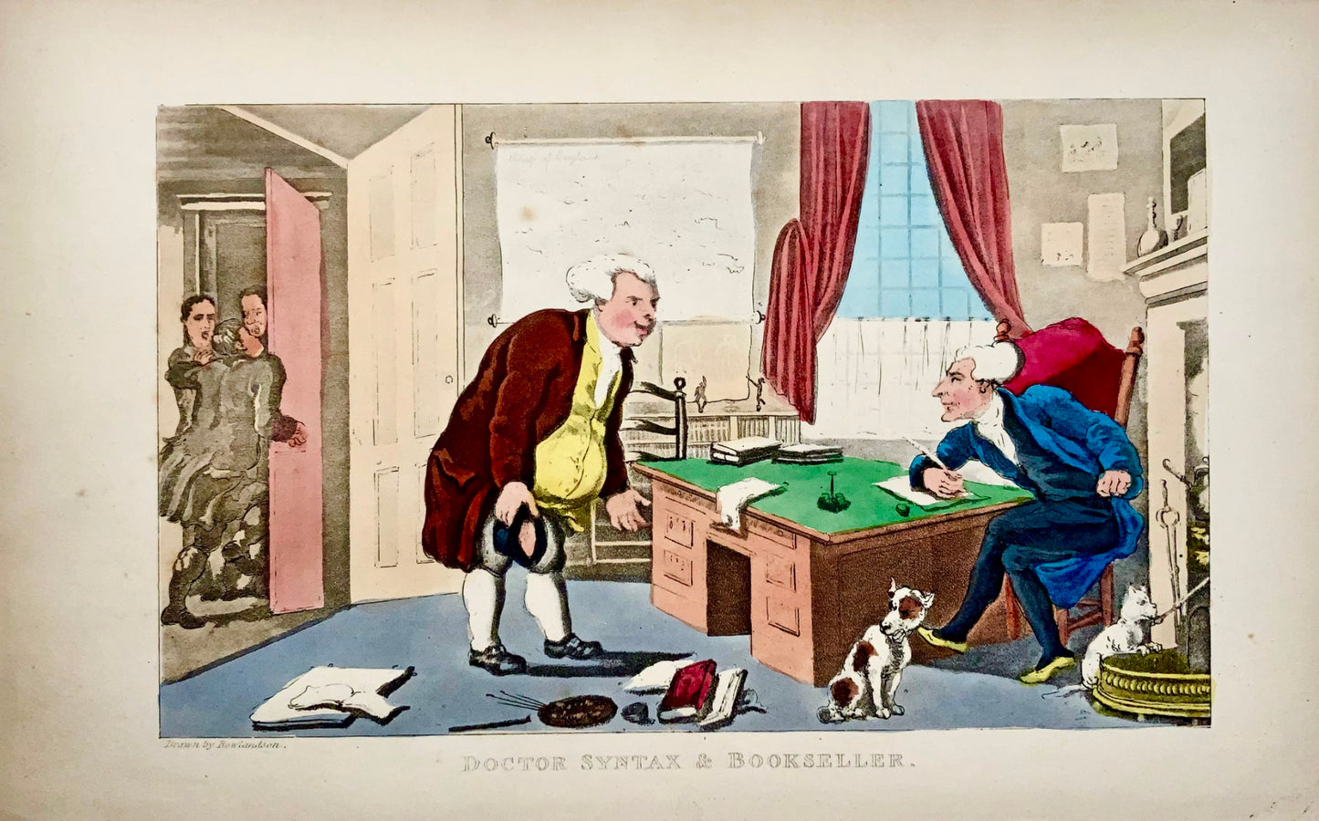 1840c Th. Rowlandson, Syntaxe &amp; Libraire, caricature, humour, aquatinte