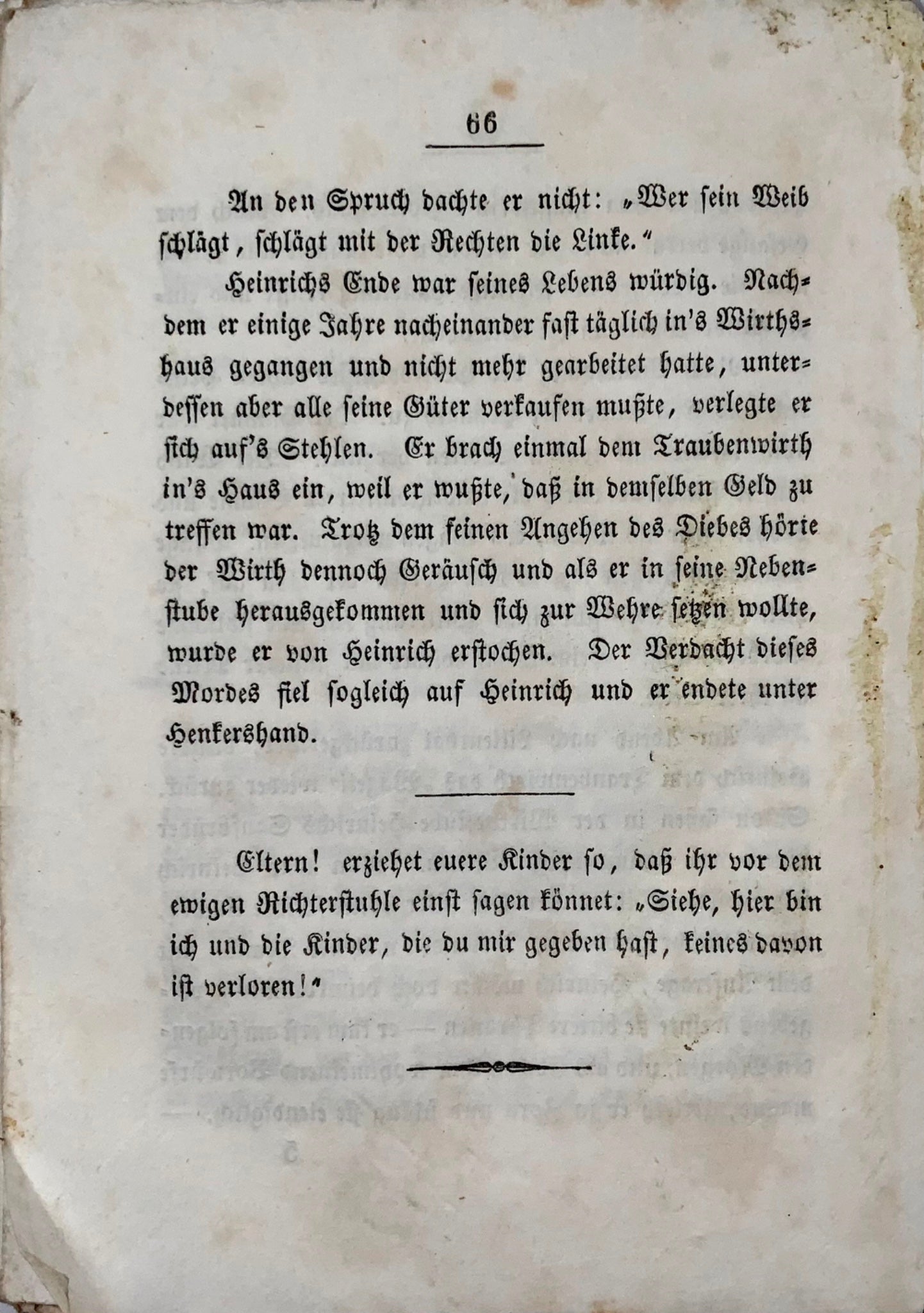 1847 Juvénile. Heinrich Gotterbarm. Un récit édifiant pour une mauvaise parentalité. Helvétique.