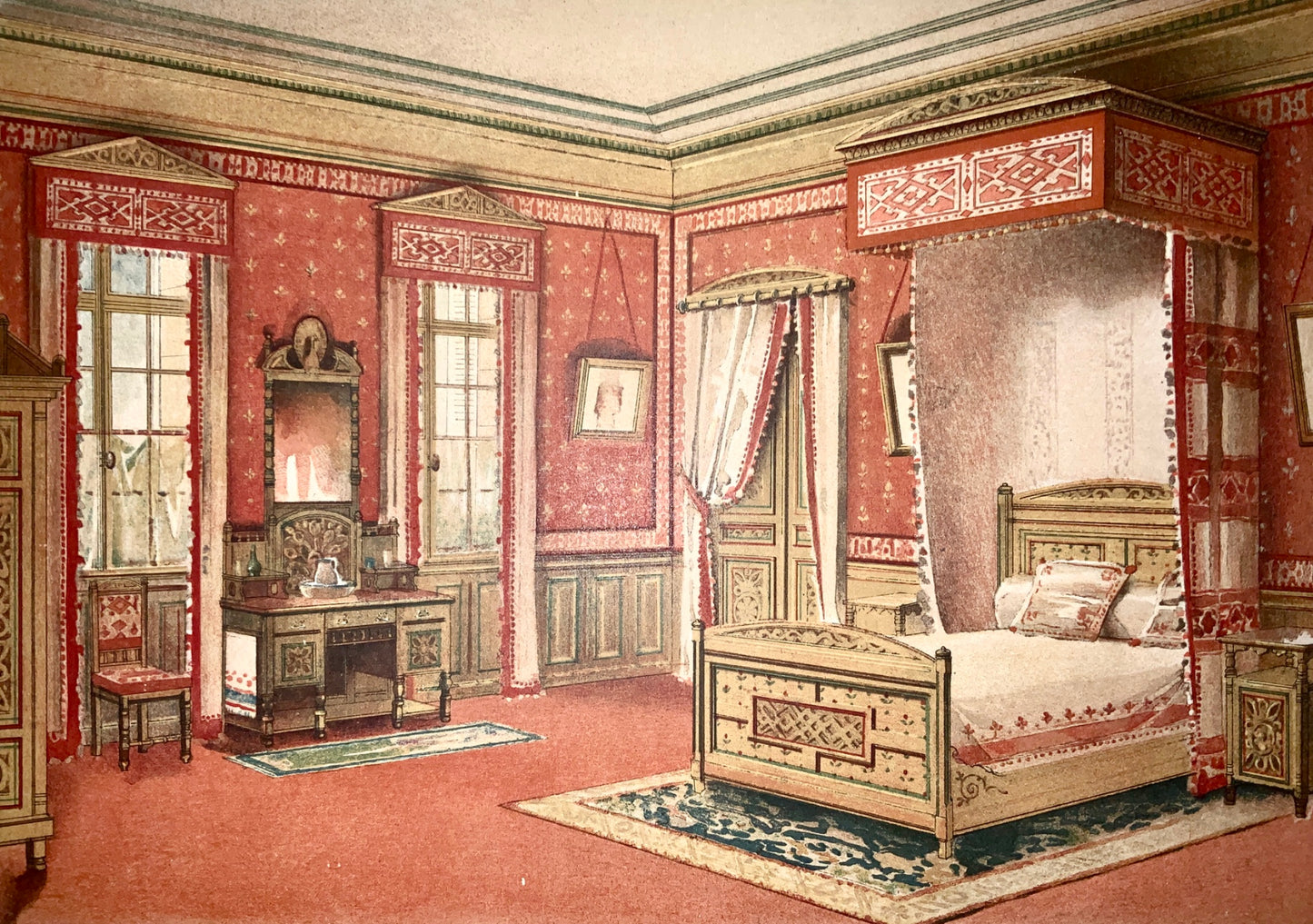 1897 Georges REMON - Chromolithograph - Interior Design - 52 cm - CHAMBRE