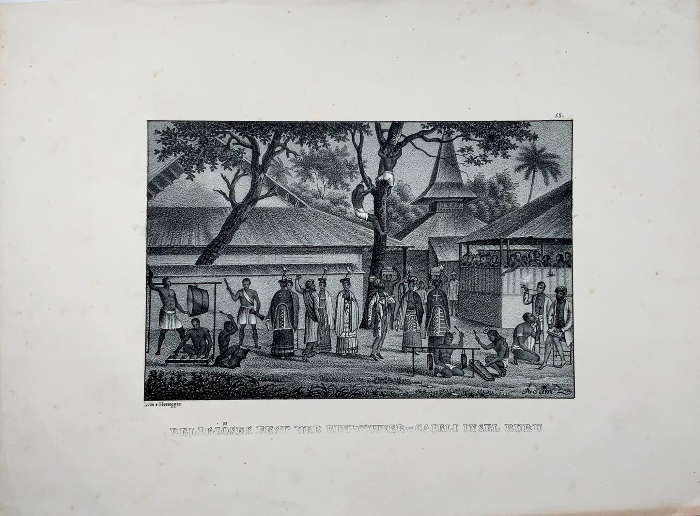 1830 Indigènes d'Indonésie, îles du Pacifique, Adam, lithographie sur pierre folio