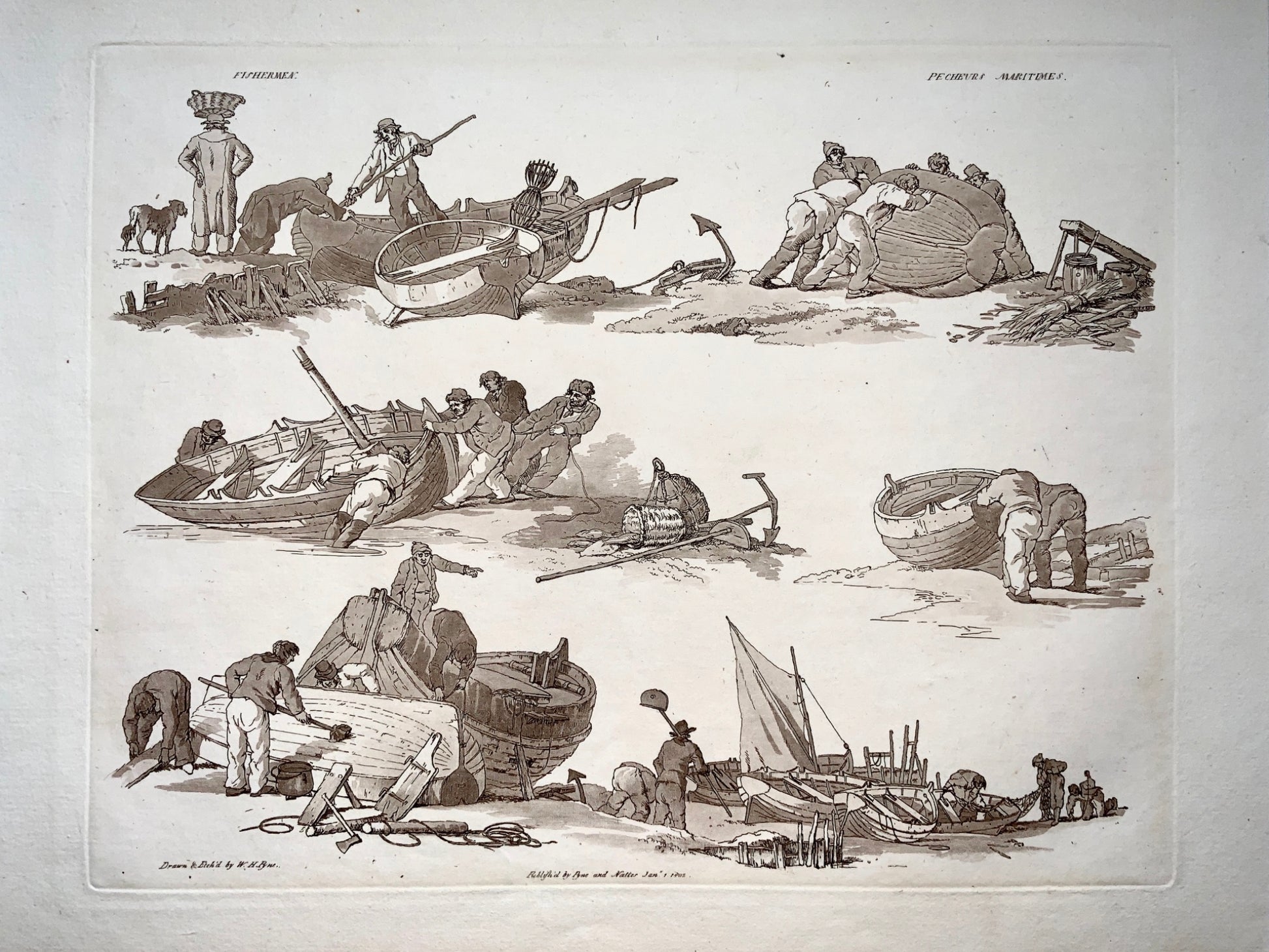 Sea Fishing - Sport - Aquatint by William Henry Pyne published in 1802