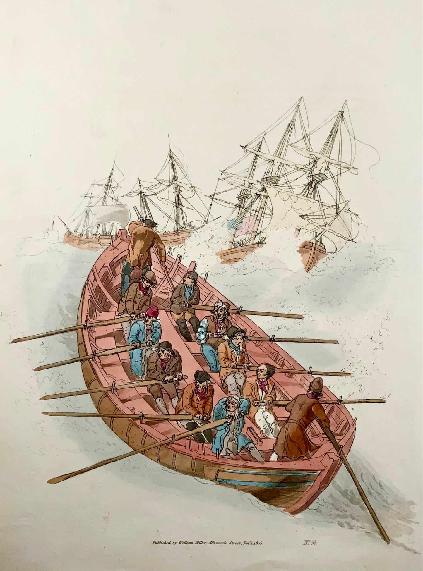 1805 Wm Miller, The Life Boat, Shipwreck, aquatinte folio avec couleur à la main, maritime