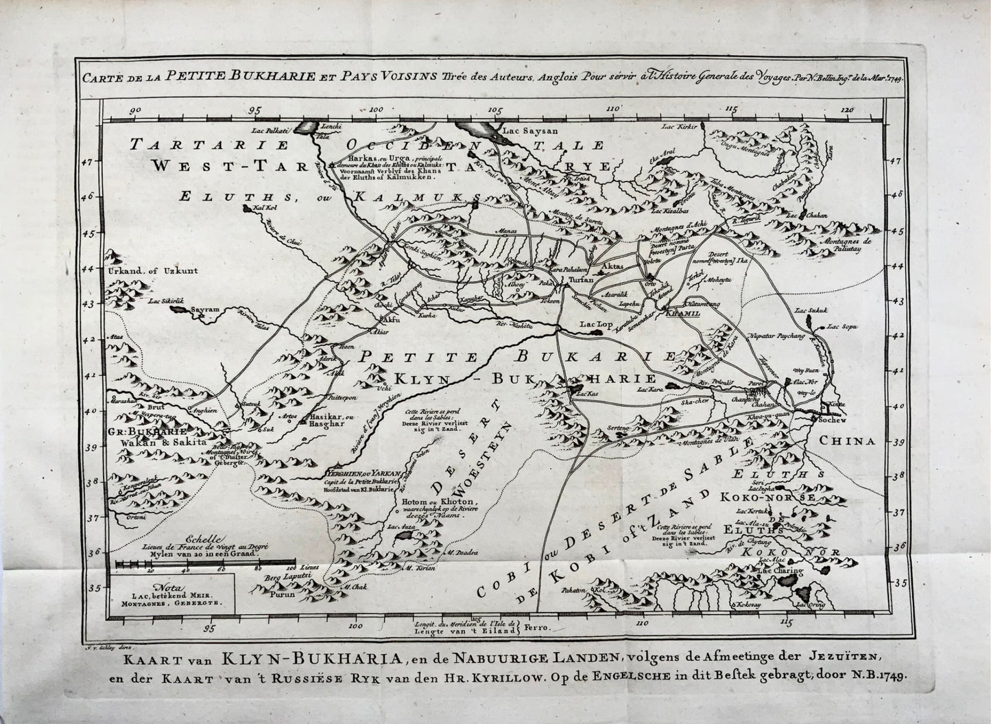 1770 Schley, Xinjiang Uygur Zizhiqu, Tien Shan, Sinkiang, carte de Chine 